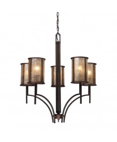 ELK Lighting 15035/5 Barringer 5 Light Chandelier in Aged Bronze and Tan Mica Shades