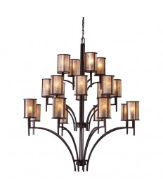 ELK Lighting 15037/8+8+4 Barringer 8+8+4 Light Chandelier in Aged Bronze and Tan Mica Shades