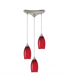 ELK Lighting 20001/3RG Galaxy 3 Light Pendant in Red and Satin Nickel Finish