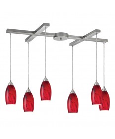 ELK Lighting 20001/6RG Galaxy 6 Light Pendant in Red and Satin Nickel Finish