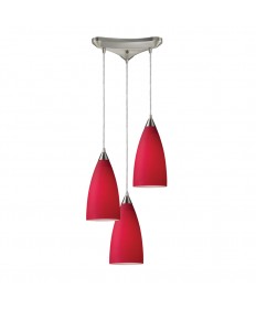 ELK Lighting 2583/3 Vesta 3 Light Pendant in Cardinal Red in Satin Nickel