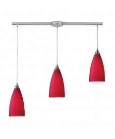 ELK Lighting 2583/3L Vesta 3 Light Linear Pendant in Cardinal Red in Satin Nickel