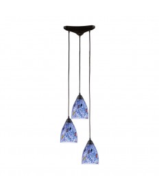 ELK Lighting 406-3BL Classico 3 Light Pendant in Dark Rust and Starlight Blue Glass