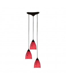 ELK Lighting 406-3FR Classico 3 Light Pendant in Dark Rust and Fire Red Glass