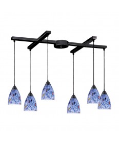 ELK Lighting 406-6BL Classico 6 Light Pendant in Dark Rust and Starlight Blue Glass