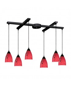 ELK Lighting 406-6FR Classico 6 Light Pendant in Dark Rust and Fire Red Glass