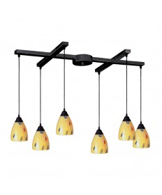 ELK Lighting 406-6YW Classico 6 Light Pendant in Dark Rust and Yellow Blaze Glass