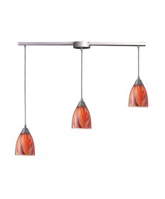 ELK Lighting 416-3L-M Arco Baleno 3 Light Pendant in Satin Nickel and Multi Glass