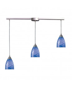 ELK Lighting 416-3L-S Arco Baleno 3 Light Pendant in Satin Nickel and Sapphire Glass