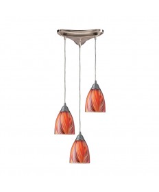 ELK Lighting 416-3M Arco Baleno 3 Light Pendant in Satin Nickel and Multi Glass