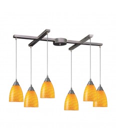 ELK Lighting 416-6CN Arco Baleno 6 Light Pendant in Satin Nickel and Canary Glass
