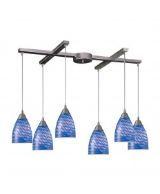 ELK Lighting 416-6S Arco Baleno 6 Light Pendant in Satin Nickel and Sapphire Glass