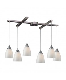 ELK Lighting 416-6WS Arco Baleno 6 Light Pendant in Satin Nickel and White Swirl Glass