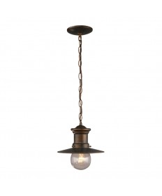 ELK Lighting 42007/1 Maritime 1 Light Outdoor Pendant in Hazlenut Bronze and Clear Seeded Glass