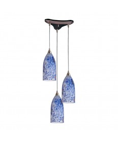 ELK Lighting 502-3BL Verona 3 Light Pendant in Satin Nickel and Starlight Blue Glass