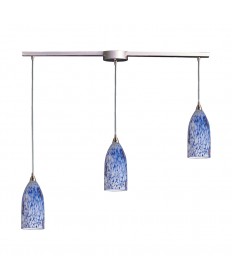 ELK Lighting 502-3L-BL Verona 3 Light Pendant in Satin Nickel and Starlight Blue Glass