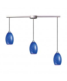 ELK Lighting 517-3L-S Mulinello 3 Light Pendant in Satin Nickel and Sapphire Glass