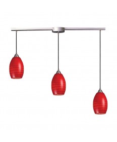 ELK Lighting 517-3L-SC Mulinello 3 Light Pendant in Satin Nickel and Scarlet Red Glass