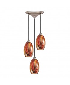 ELK Lighting 517-3M Mulinello 3 Light Pendant in Satin Nickel and Multi Glass