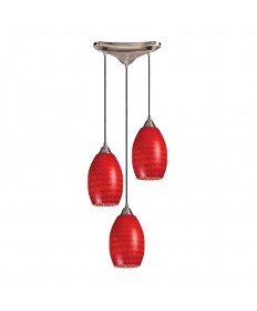 ELK Lighting 517-3SC Mulinello 3 Light Pendant in Satin Nickel and Scarlet Red Glass