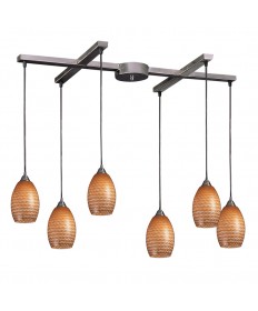 ELK Lighting 517-6C Mulinello 6 Light Pendant in Satin Nickel and Coco Glass