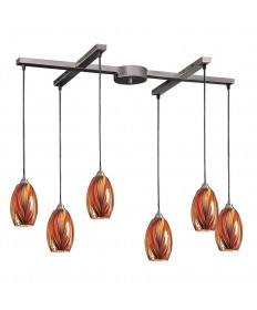 ELK Lighting 517-6M Mulinello 6 Light Pendant in Satin Nickel and Multi Glass