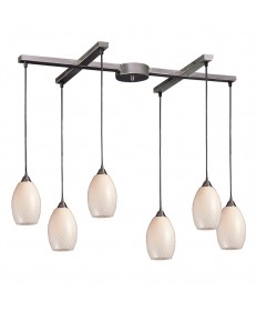 ELK Lighting 517-6WS Mulinello 6 Light Pendant in Satin Nickel and White Swirl Glass