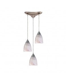 ELK Lighting 527-3CR Pierra 3 Light Pendant in Satin Nickel and Creme Glass