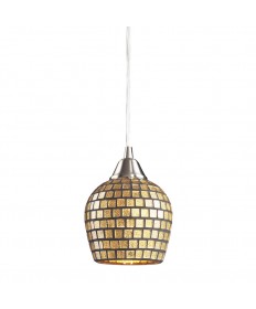 ELK Lighting 528-1GLD Fusion 1 Light Pendant in Satin Nickel and Gold Mosaic Glass