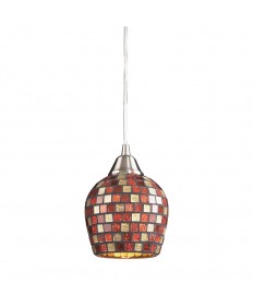 ELK Lighting 528-1MLT Fusion 1 Light Pendant in Satin Nickel and Multi Mosaic Glass