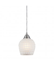 ELK Lighting 528-1WHT Fusion 1 Light Pendant in Satin Nickel and White Mosaic Glass