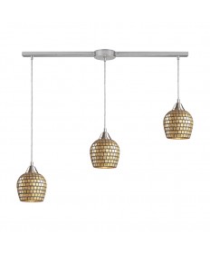 ELK Lighting 528-3L-GLD Fusion 3 Light Linear Pendant in Satin Nickel and Gold Mosaic Glass
