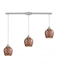 ELK Lighting 528-3L-MLT Fusion 3 Light Linear Pendant in Satin Nickel and Multi Mosaic Glass