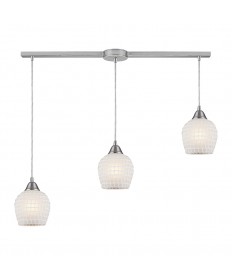 ELK Lighting 528-3L-WHT Fusion 3 Light Linear Pendant in Satin Nickel and White Mosaic Glass