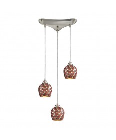 ELK Lighting 528-3MLT Fusion 3 Light Pendant in Satin Nickel and Multi Mosaic Glass