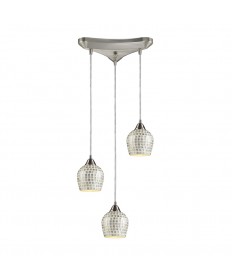 ELK Lighting 528-3SLV Fusion 3 Light Pendant in Satin Nickel and Silver Mosaic Glass