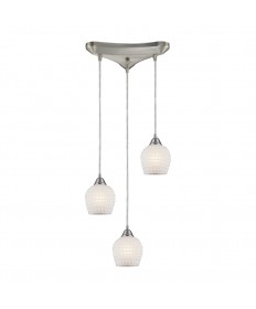 ELK Lighting 528-3WHT Fusion 3 Light Pendant in Satin Nickel and White Mosaic Glass