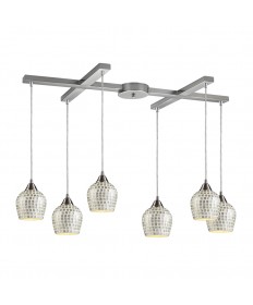 ELK Lighting 528-6SLV Fusion 6 Light Pendant in Satin Nickel and Silver Mosaic Glass