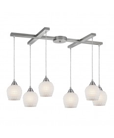 ELK Lighting 528-6WHT Fusion 6 Light Pendant in Satin Nickel and Copper White Glass