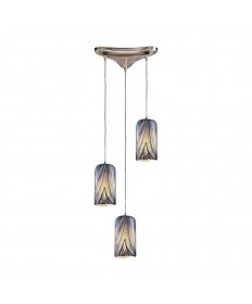 ELK Lighting 544-3MO 3 Light Pendant in Satin Nickel and Molten Ocean Glass