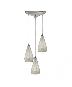 ELK Lighting 546-3SLV-CRC Curvalo 3 Light Pendant in Satin Nickel with Silver Crackle