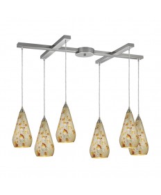 ELK Lighting 546-6SLVM-CRC Curvalo 6 Light Pendant in Satin Nickel with Silver Multi Crackle