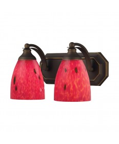 ELK Lighting 570-2B-FR 2 Light Vanity in Aged Bronze and Fire Red Glass