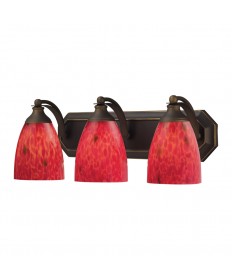 ELK Lighting 570-3B-FR 3 Light Vanity in Aged Bronze and Fire Red Glass