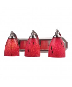 ELK Lighting 570-3N-FR 3 Light Vanity in Satin Nickel and Fire Red Glass