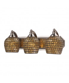 ELK Lighting 570-3N-GLD 3 Light Vanity in Satin Nickel and Gold Mosaic Glass