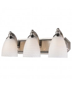 ELK Lighting 570-3N-WS 3 Light Vanity in Satin Nickel and White Swirl Glass