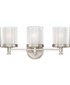 Nuvo Lighting 60/4643 Decker 3 Light Vanity Fixture with Clear & Frosted Glass