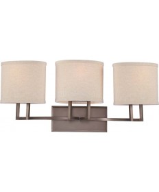 Nuvo Lighting 60/4853 Gemini 3 Light Vanity Fixture with Khaki Fabric Shades