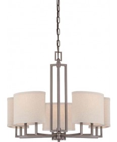 Nuvo Lighting 60/4855 Gemini 5 Light Chandelier with Khaki Fabric Shades